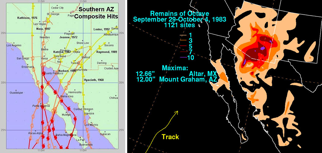 Figure 3: Historical Tropical Storm Tracks in the SW, Figure 4: Hurricane Octave Flooding 1983 - Source: NOAA 
