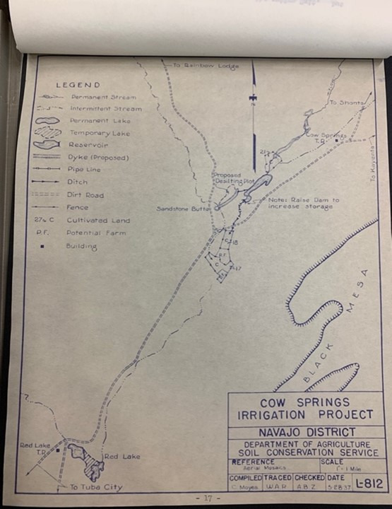 Cow Springs Irrigation Project Map, (Moyes, 1937).