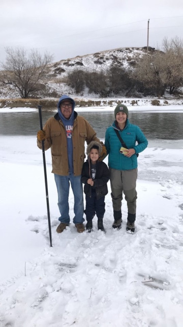 Descendants of Chief Pretty Eagle along the banks of the Little Bighorn River. I am pictured with my grandfather, Joe Whiteclay, and my nephew. This is a four-generation photo