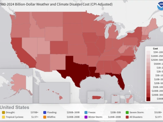 Screen Shot of 1980-2024 Billion-Dollar Weather and Climate Disaster Cost (CPI-Adjusted)