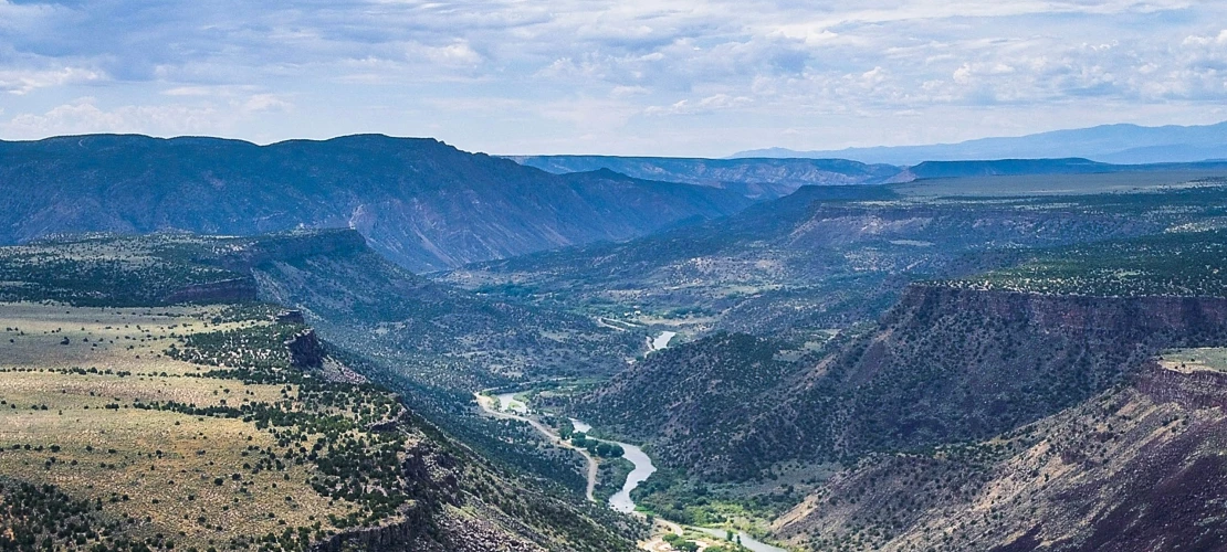 Landscape view of a canyon and river in New Mexico