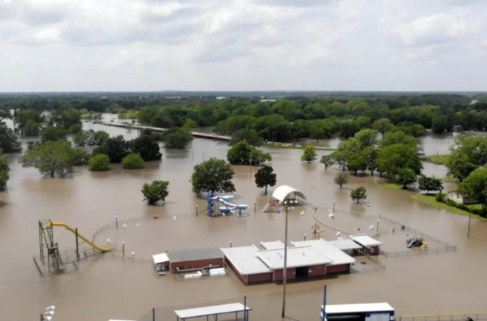 Miami, OK underwater during a large flood in 2019